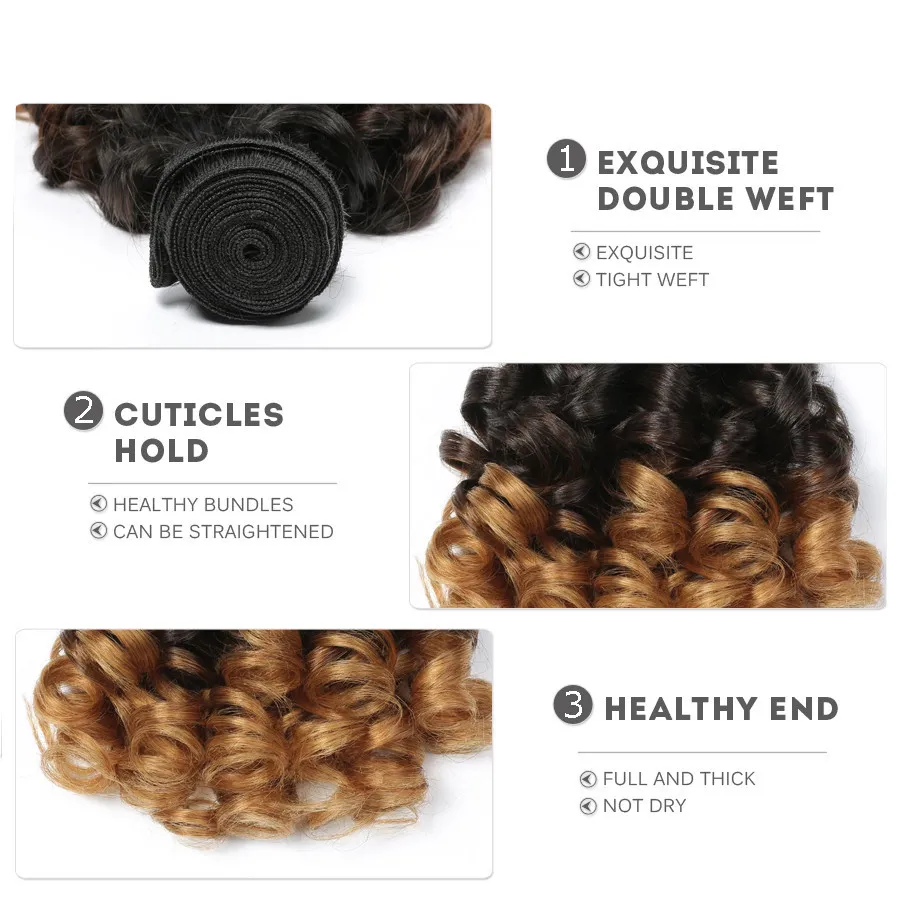 1b / 4/27 3 Ton Ombre Malaysiska Bouncy Curly Hair Bundles 10-30 tums Virgin Human Hair Extensions 8a Gratis frakt