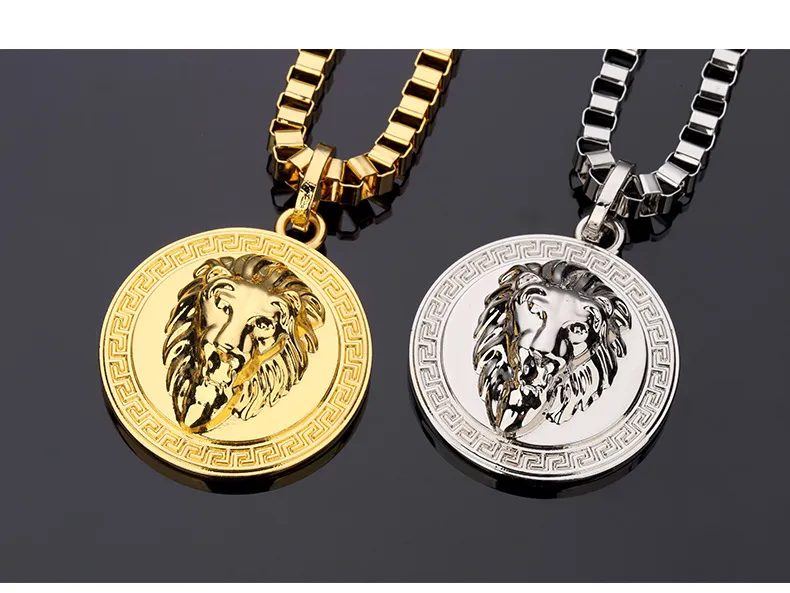 Mode 18k guld silver pläterad lejon medaljonghuvudhängen hiphop franco långa halsband guldkedja för mens bijouterie hög kvalitet ..
