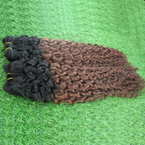 Tissage en brésilien naturel non-remy lisse ombré, cheveux crépus bouclés, deux tons 1b 8, 200G, 2 pièces, de 2