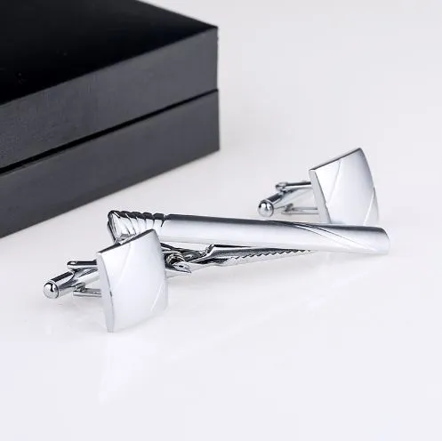 New Selling Mans Cufflinks And Tie Clips Set For Groomsmen Silver Cuff link Tie Pin Cufflinks Tie Bar QiQiWu CT-1017