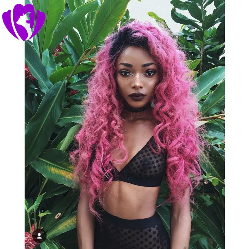 30INCHES long ombre pink loose curly Synthetic Lace Front Wig Glueless High Temperature Heat Resistant Wigs For black Women5832438