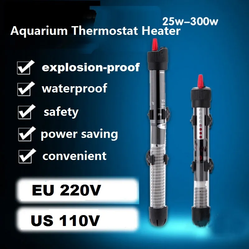 Aquarium värmare termostat glasvärmare Tropiska fisketank tillbehör Vatten termostater Controller EU US 25W 50W 100W 200W 300W