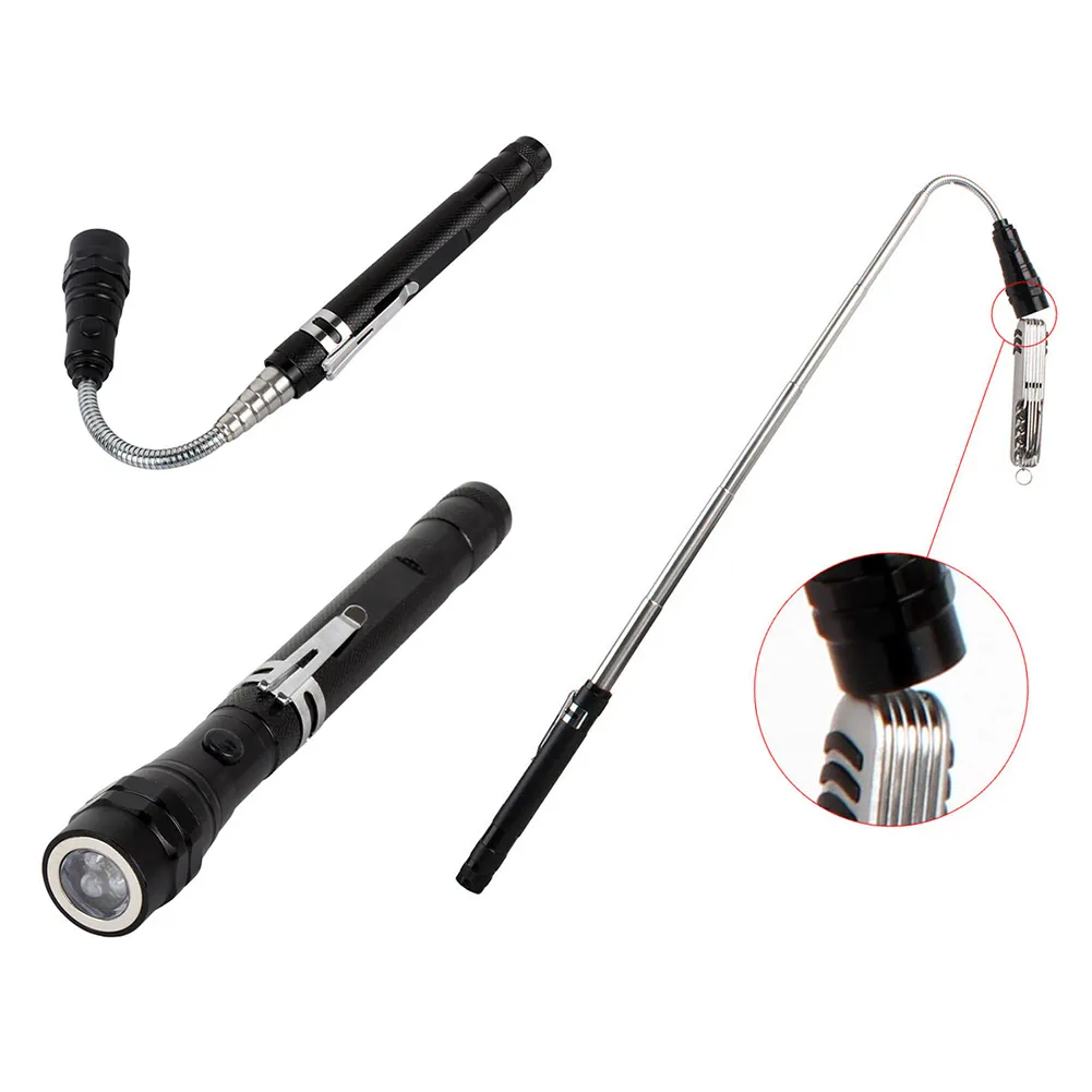 Outdoor Camping Portable Tactical Flashlight Torch Spotlight 3 LED Telescopic Flexible Magnetic LED Work Light for Car Pick Up Tool