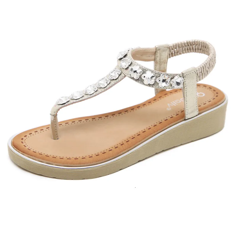 Heißer Verkauf Marke Neueste Mode Sandalen Strass String Beads Slope Mit Prise Schuhe Sandalen für Frauen