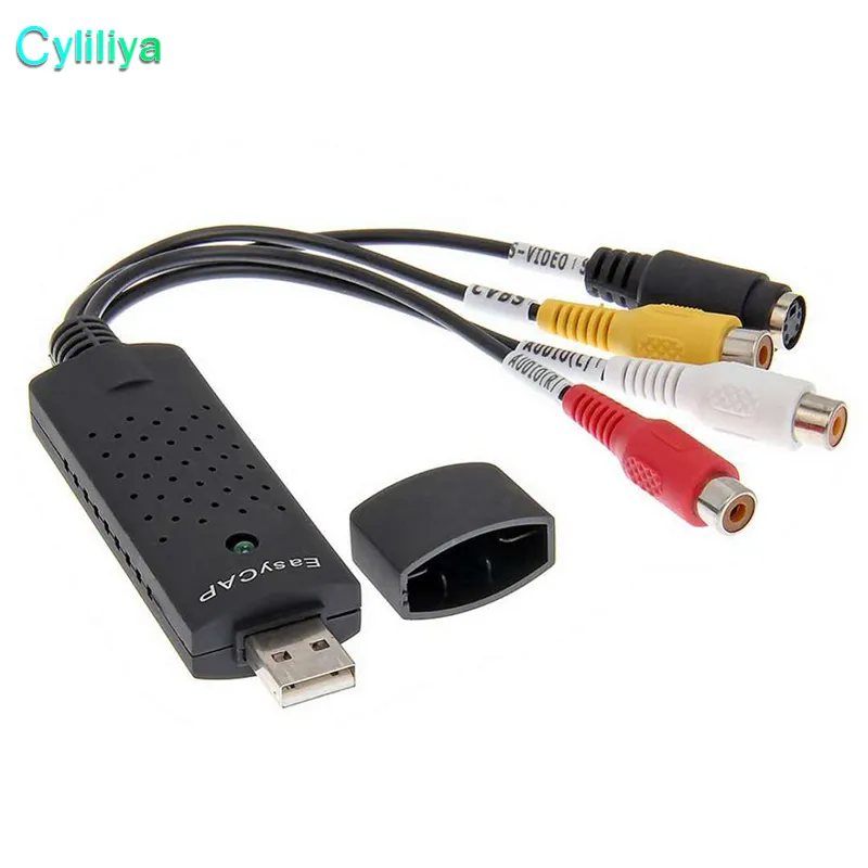 Högkvalitativ 64bit Support Easy Cap USB 2.0 Video Audio VHS till DVD Converter CVBS S-Video Capture Card Adapter