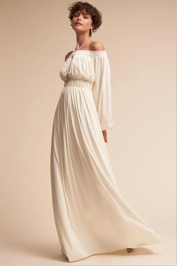 Utanför axelbröllopsklänningen Brudklänningar med långa ärmar Bhldn Vintage Wedding Dress Chiffon Vestido de Novia