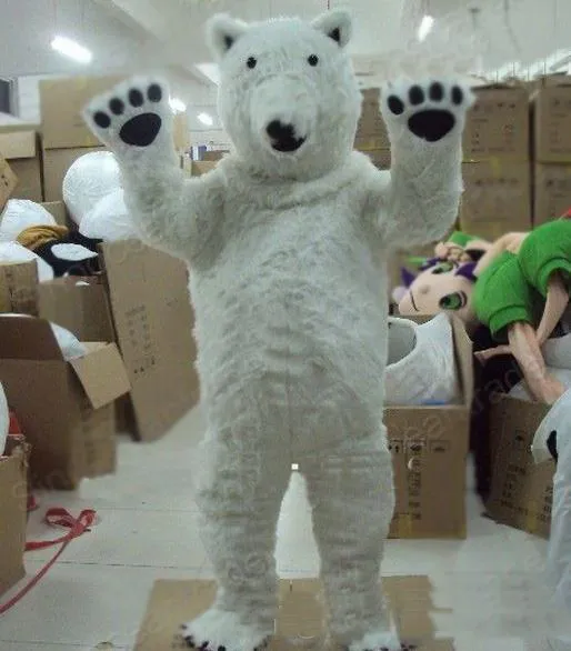 2018 Högkvalitativ Professionell Polar Bear Mascot Kostym Fancy Dress Vuxen Storlek för Halloween Party Event