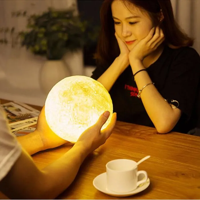 3D-utskrift månlampa med beröringskontroll fjärrkontroll Lunar lampa Färgbyte Nattljus som julklapp
