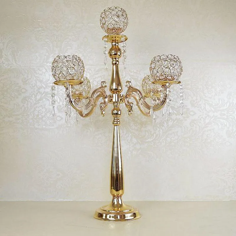 prodotto elegante centrotavola alto in metallo e candelabri in cristallo matrimonio oro, candelabro in argento decorazione a 5 bracci spedizione veloce