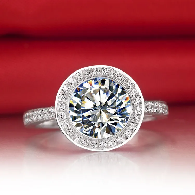 ラグジュアリーデザインブライダルジュエリー3カラット合成ダイヤモンドエンゲージメントシルバーリング結婚指輪ホワイトゴールド
