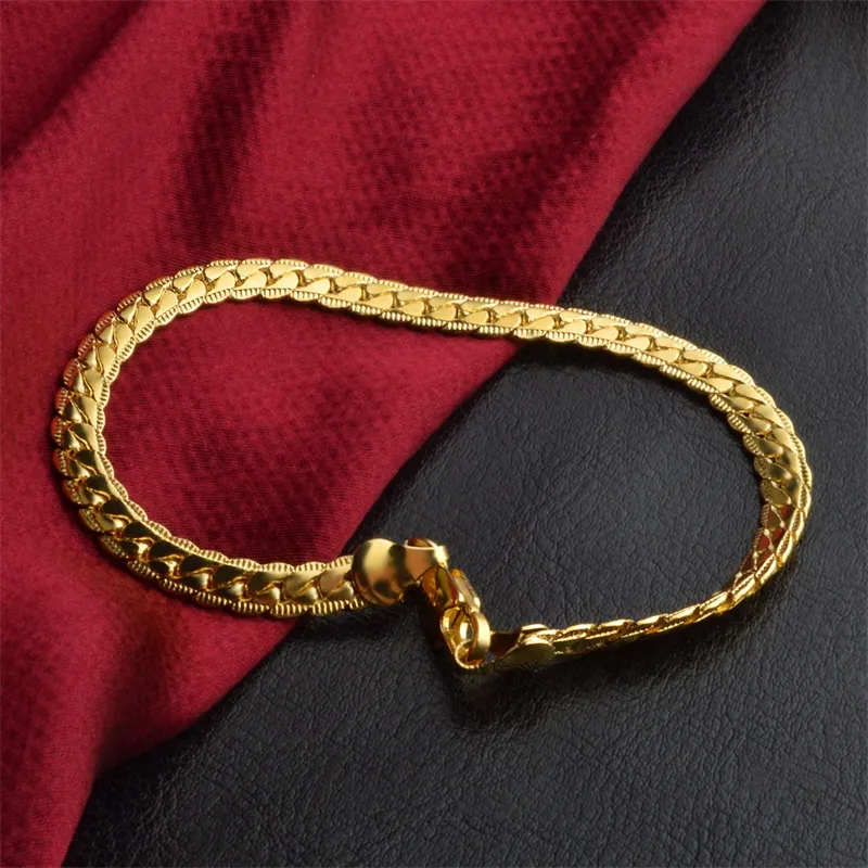 YHAMNI Men&Women Gold Bracelets With 18KStamp New Trendy Pure Gold Color 5MM Wide Unique Snake Chain Bracelet Luxury Jewelry YS242