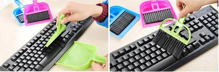 Mini colorful Desktop Cleaning Brush Computer and Keyboard clearn up Small Broom Dustpan Set Brushs Skimmer combo