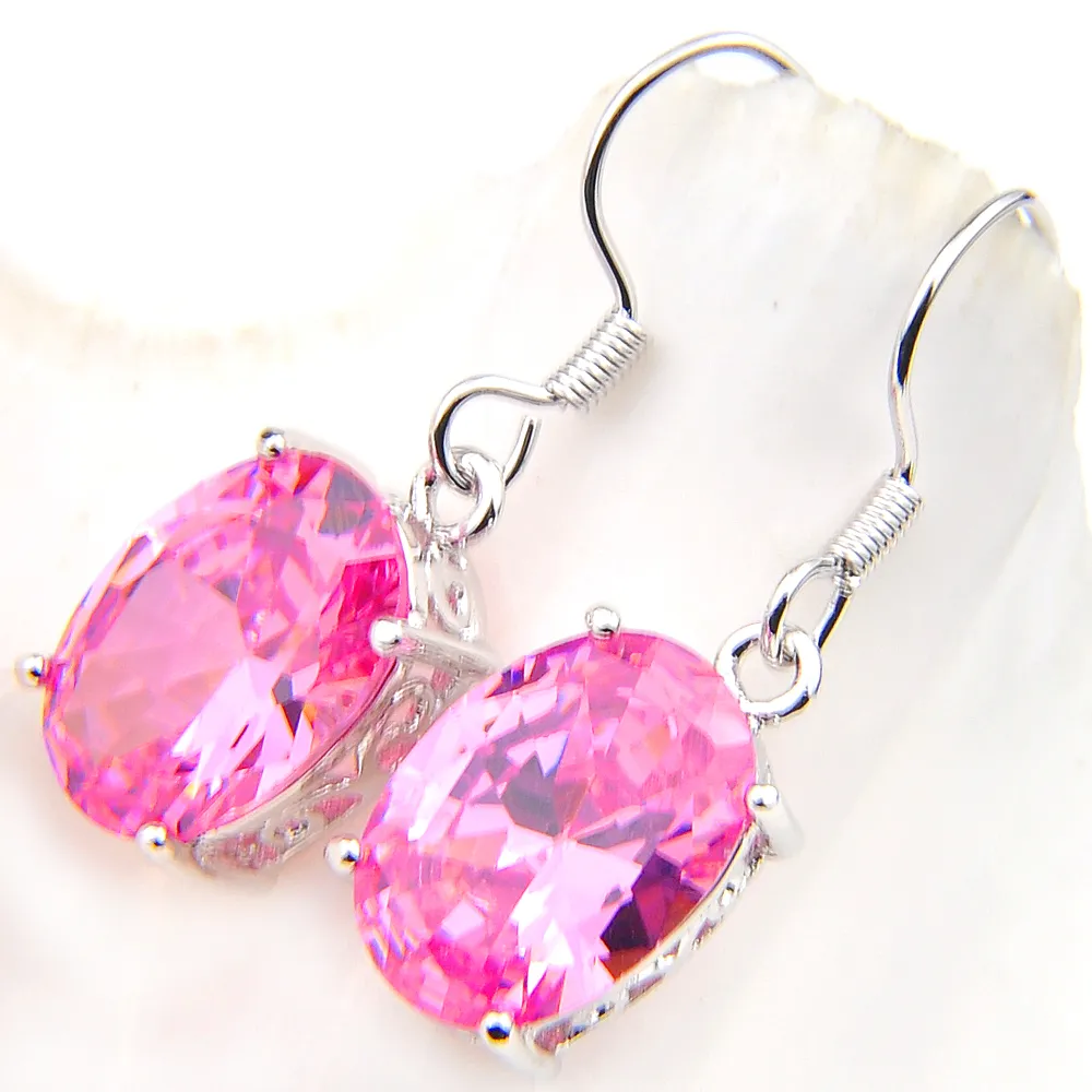 Luckyshine Fashion Jewelry Adorable Pink kunzite Handmade Earrings 925 Sliver For Women Zircon Oval Earrings Russia USA Australia Gift