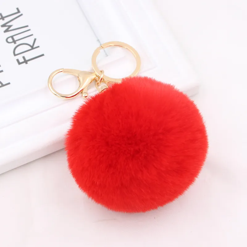 Rabbit Fur Ball Keychains Soft Lovely Gold Metal Key Chains Ball Pom Poms Plush Keychain Car Keyring Bag Earrings Accessories 8CM