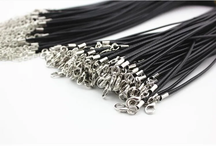 Black Wax Leather Necklace 45cm Cord String Rope Extender Chain with Lobster Clasp DIY Fashion jewelry component1389085