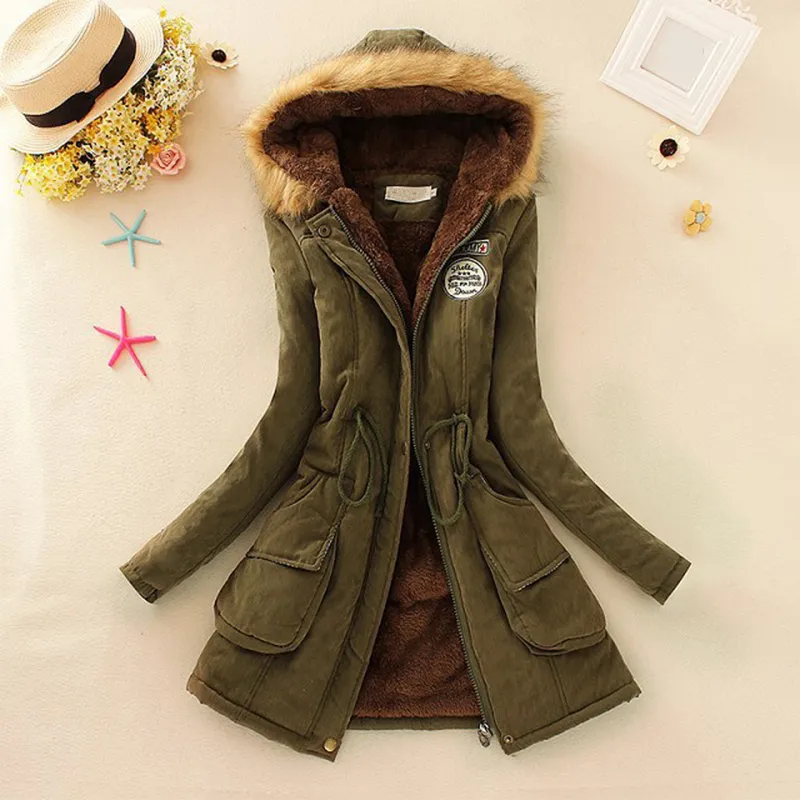 Casual Tjock bomull Hooded Women's Winter Coat 2018 Fashion Flannel Woman Denim Parkas Justerbar Midja Windbreaker med hatt