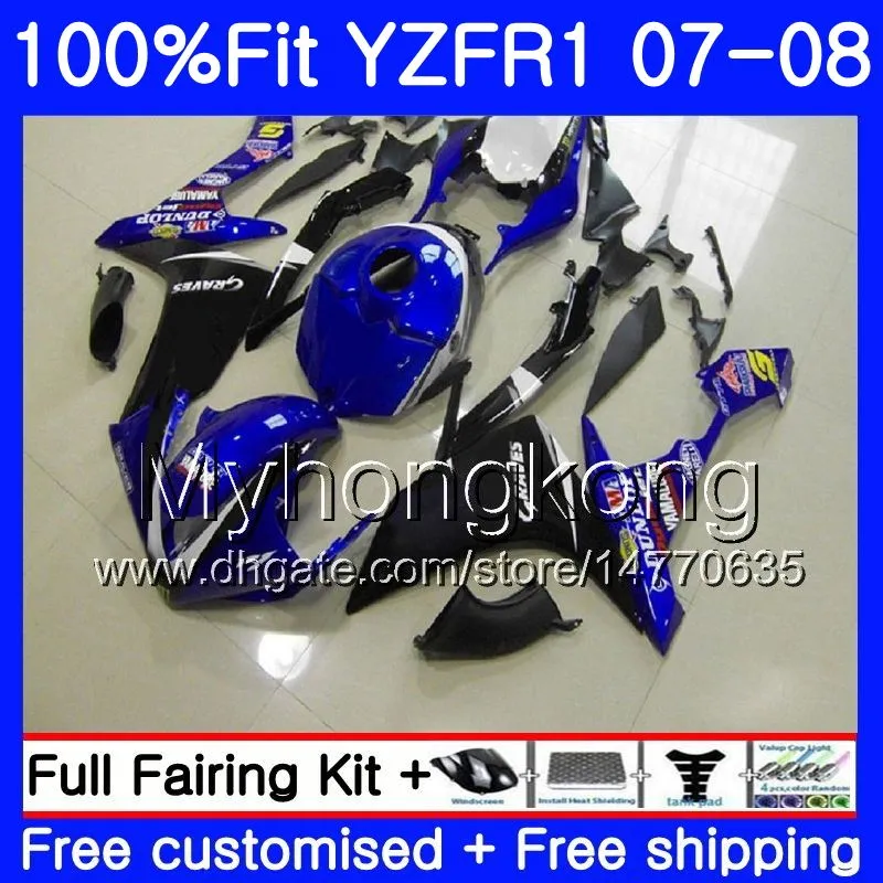 Injektion mörkblå svart kropp för Yamaha YZF R 1 YZF-1000 YZF-R1 07 08 227HM.36 YZF 1000 YZFR1 07 08 YZF1000 YZF R1 2007 2008 Fairing Kit