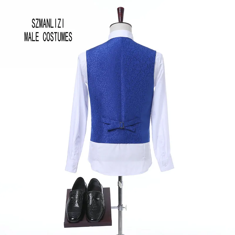 2018 Son Coat Pant Tasarım Custom Made Klasik Kraliyet Mavi Çiçek Erkekler Düğün Takımları İyi Adam Blazer Damat Takım Smokin Balo Parti Suits