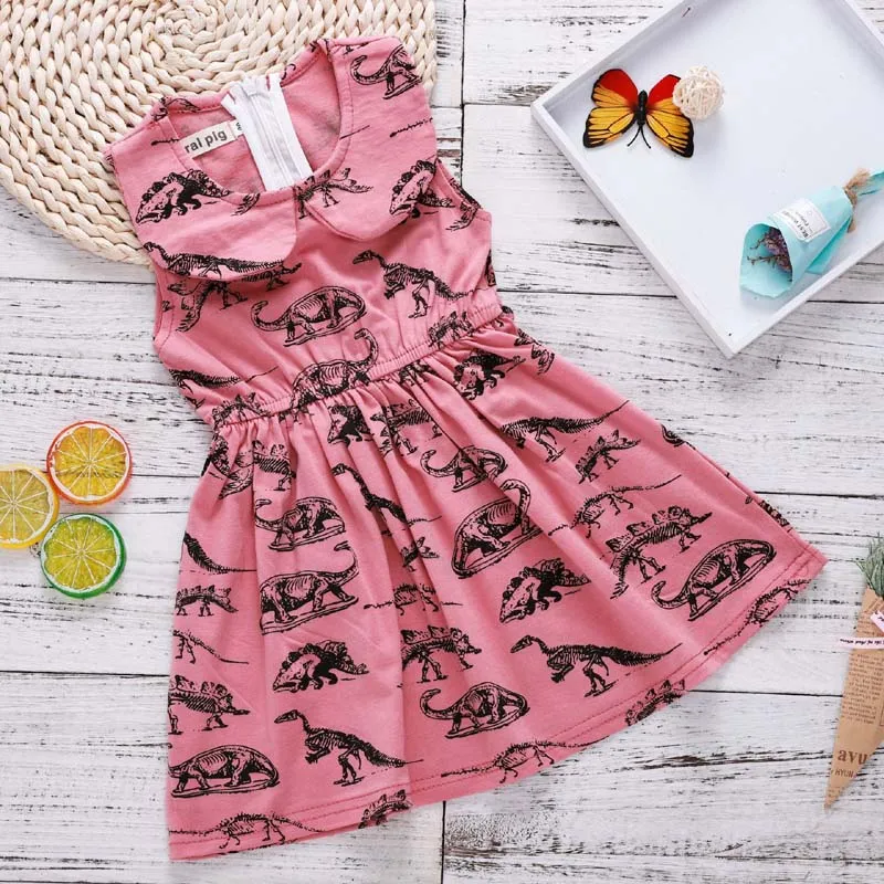 Adorable Pink Dinosaur Animal Printed Baby Girl Baby Dress With