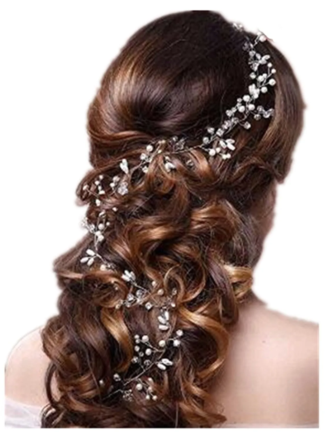 Hochzeit Braut Kristall Fascinator Lange Haarkette Schmuck Strass Kronprinzessin Königin Kopfschmuck Abschlussball Gold Silber Haarband Zubehör