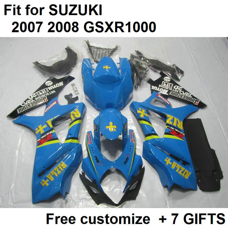 Kit de carenagem venda quente para Suzuki GSXR1000 07 08 carenagem azul preto GSXR1000 2007 2008 VG52