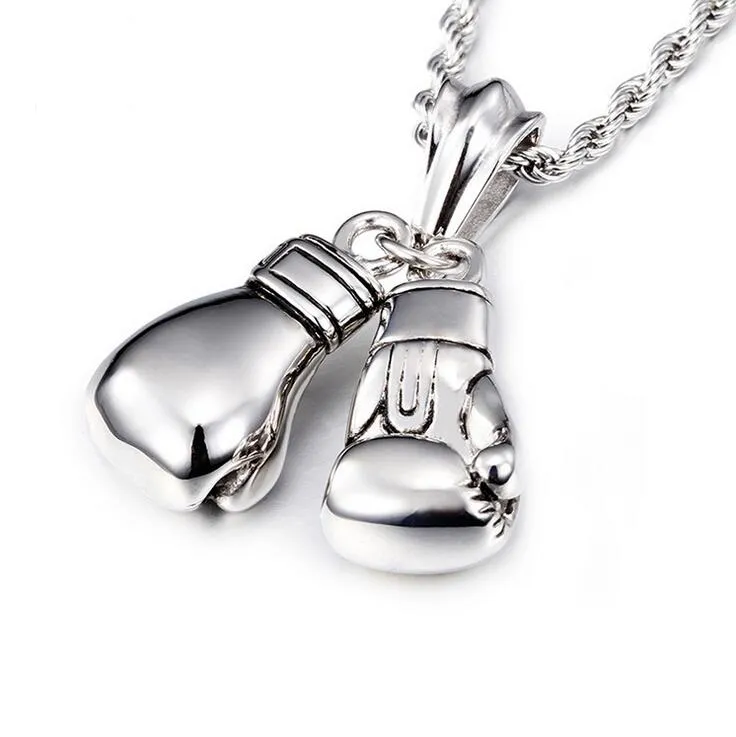 Collana Uomo Con Ciondolo Guantoni Da Boxe - Lega Metallica, Catena 50cm, Regalo Sportivo Per Lui In Bianco O Nero