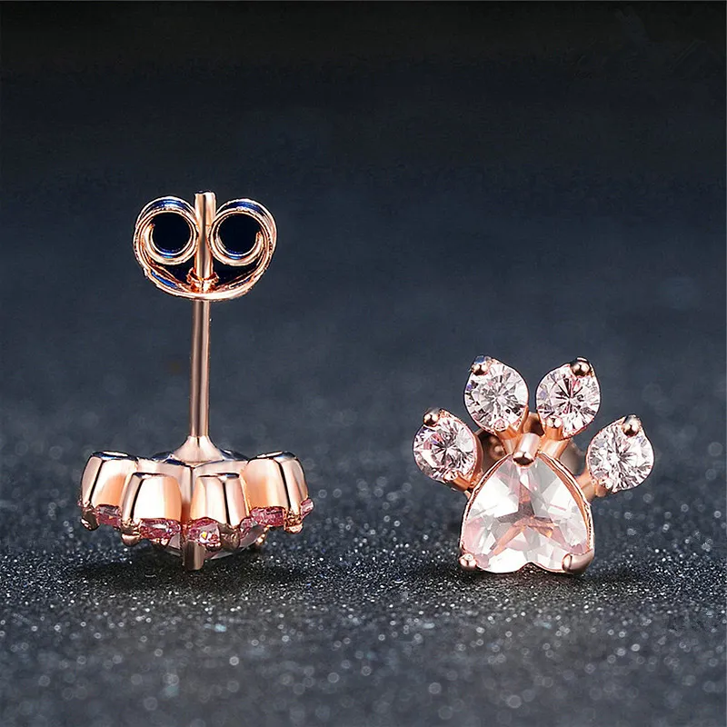 Roze kristalzaad oorbellen zilvergeplateerde studs oorbel mooie dierenontwerper sieraden voor vrouwen kinderen meisjes mode sieraden