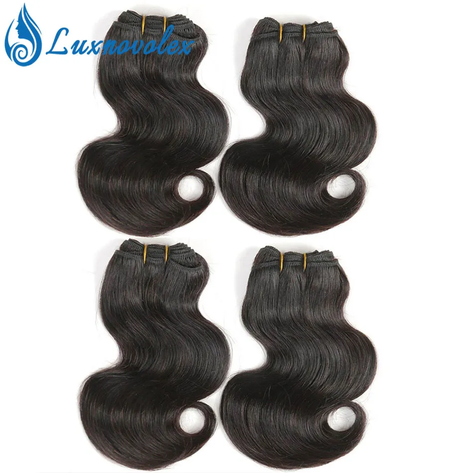 8A Braziliaanse Body Wave 4 bundels met vetersluiting Goedkope Braziliaanse geweven bundels van echt haar met sluiting Korte haarextensies Nat7918388