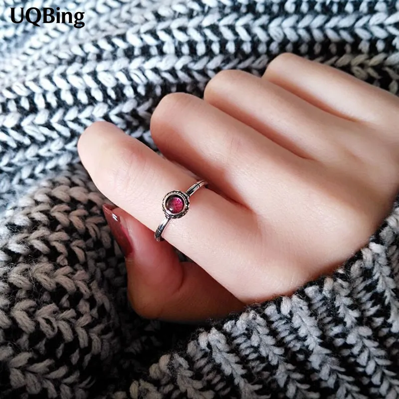 Nya ankomster 925 Sterling Silver Red Rings for Women Girl Jewelry Crystal Stone Open Rings justerbara