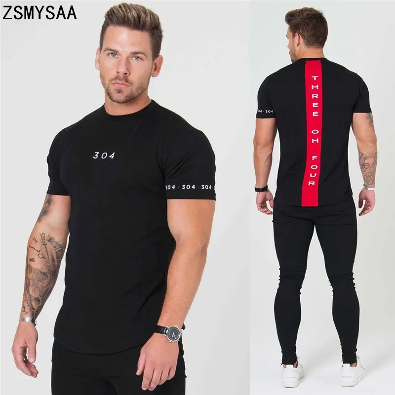 2018 Nya män T Shirt Tryckt 304 Bomull Kortärmad Manlig Casual T-shirt Slim Male Grey Blue Compression Shirt