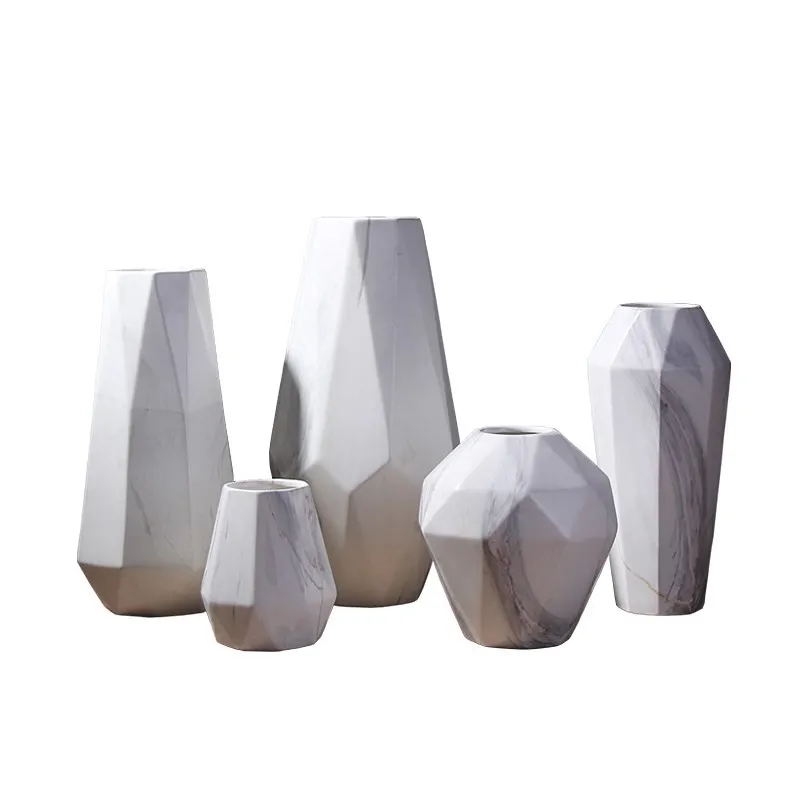 Scandinavian Marble Ceramic Vase Geometric Modern Design Flower Decoration Craft for Home Living Room Restaurant