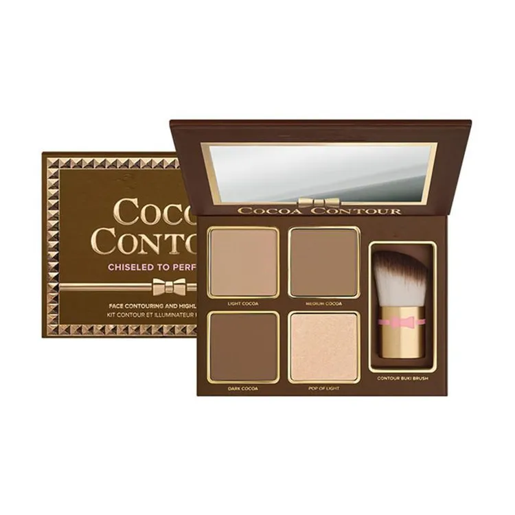 COCOA Contour Kit 4 Colors Bronzers Highlighters Powder Palette Nude Color Shimmer Stick Cosmetics Chocolate Eyeshadow with Brush