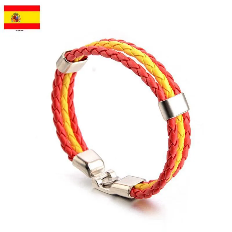 World Cup Football Soccer Team Leather Bracelet With National Flag Stripe Charms Handmade Braided Wristband Fans Gift