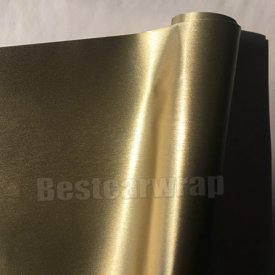 Champagne Gold Brushed Vinyl för bilomslagsfolie med luftbubbla gratis borstbil inslagstyling folie grafik: 1.52*20m/roll 5x66ft