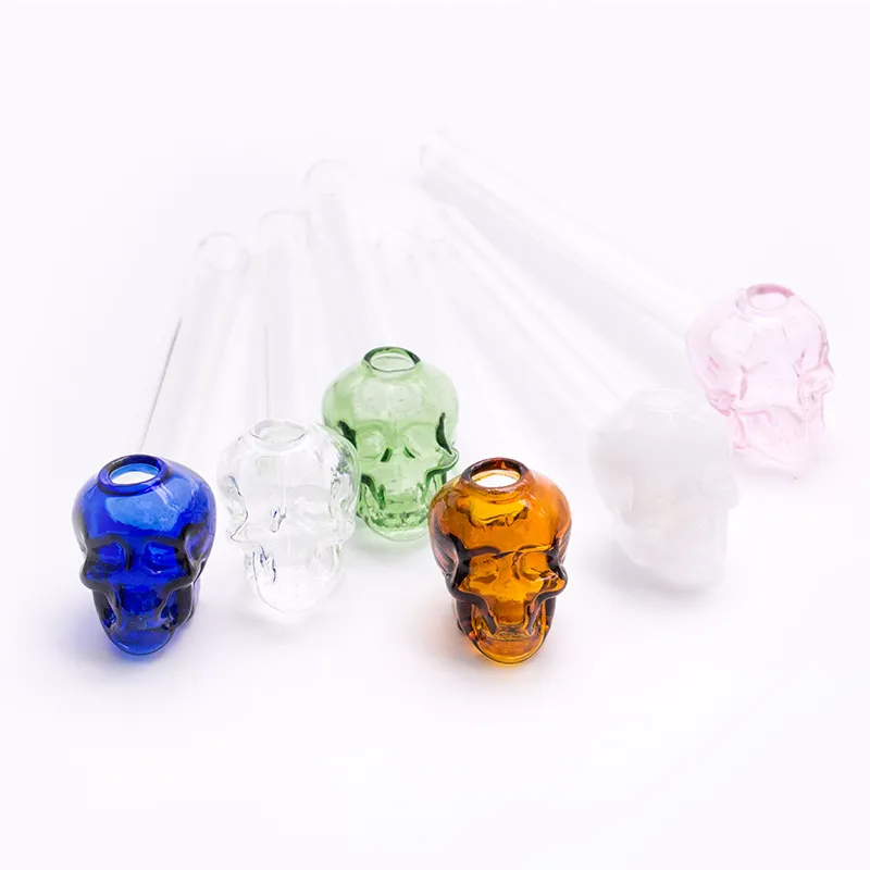 Hookahs Wholesale thick pyrex glass oil burner bubbler skull Clear Tube Hookahs smoke accessory recycler Nails water pipe