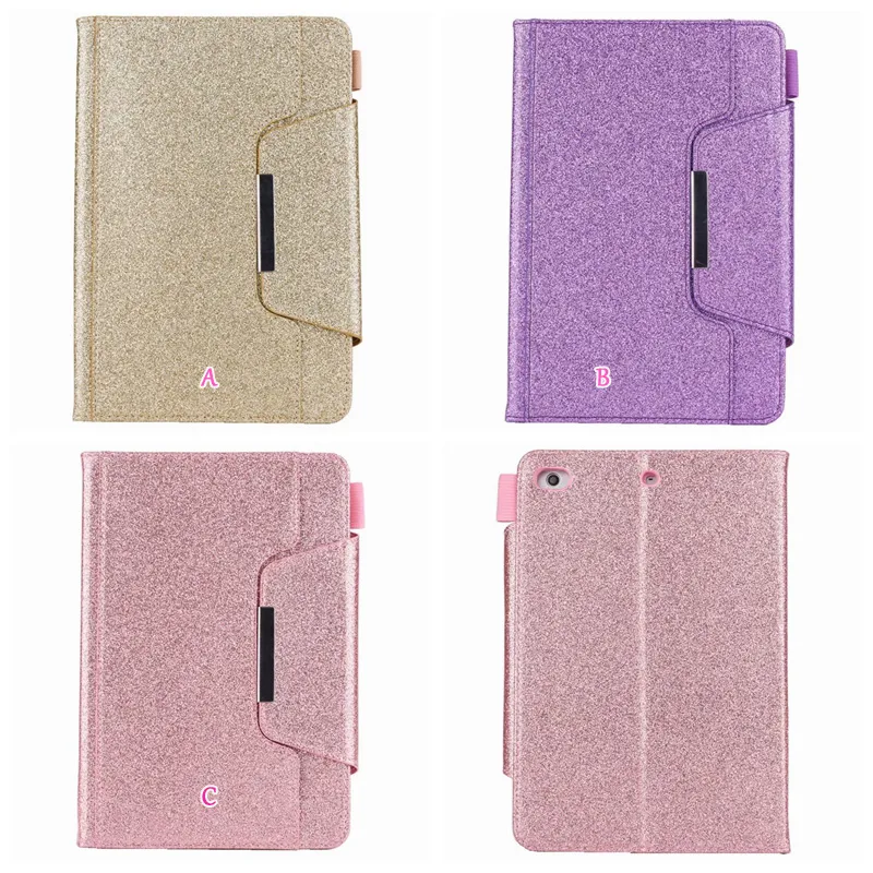 Portefeuille en cuir pour iPad Mini 6 1 2 3,4, Ipad 2 3 4, 5 6 Air 2 9.7 '', 2017 2018 PU Luxury Bling Glitter Sparkle Pouch Card Case Skin Holder Stand Kickstand Flip Cover