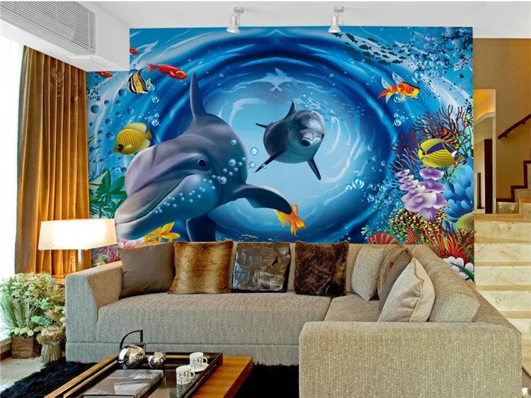 Mundo subaquático dos desenhos animados Personalizado foto papel de parede arte papel de parede restaurante retro sofá pano de fundo 3d papel de parede 3d mural papel de parede casa decoratio