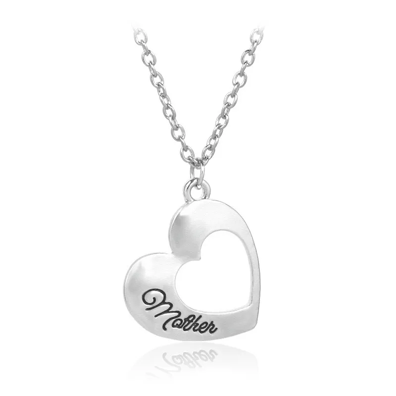 2 pièce/ensemble mère fille lettres collier évider coeur amant pendentif colliers bijoux pour cadeau chaud