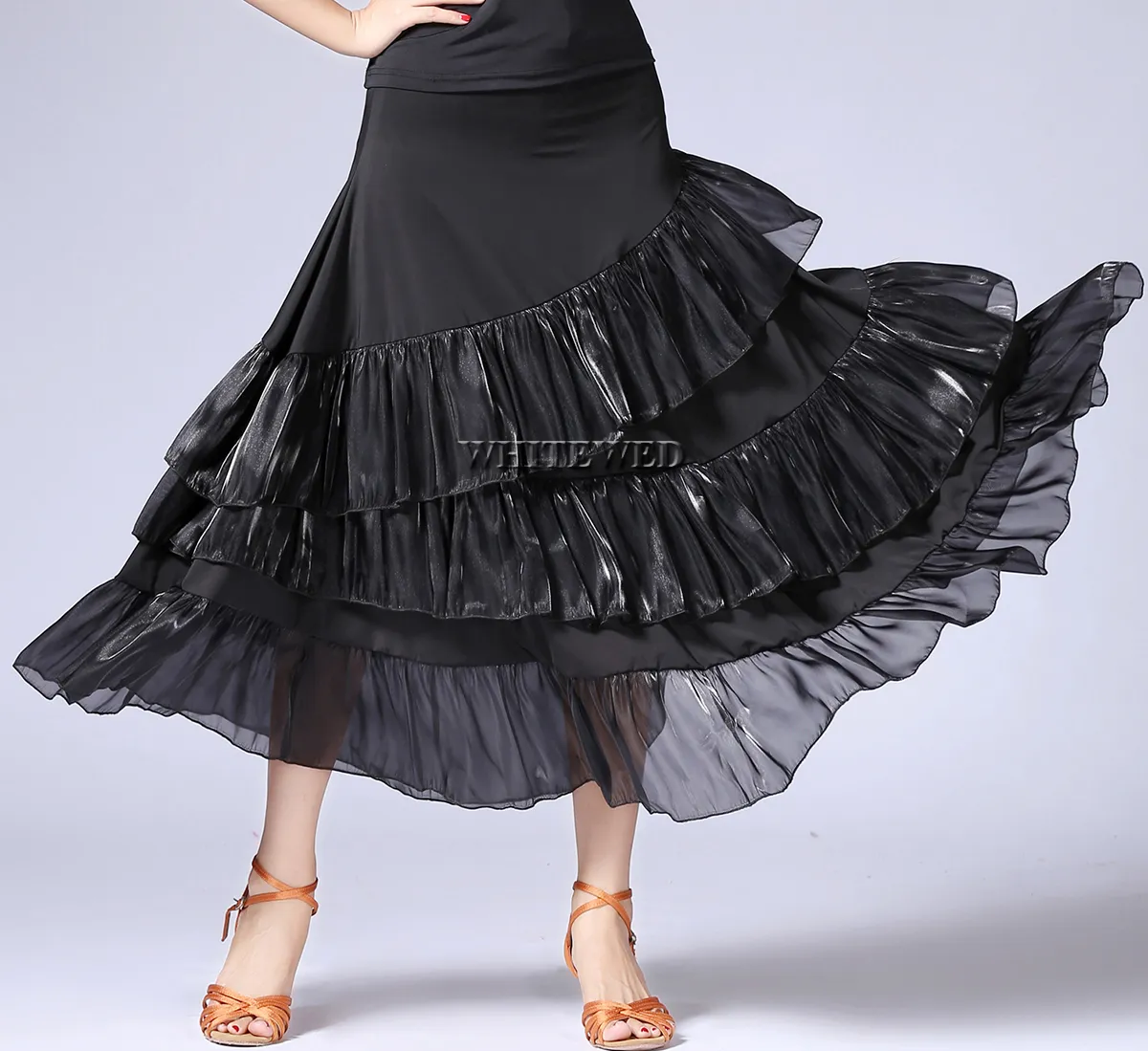 Gonna a ruota Lunga Sala da ballo moderna Ballerina di flamenco Abbigliamento da ballo Lungo Valzer Folklorico Flamenco Sala da ballo Pratica