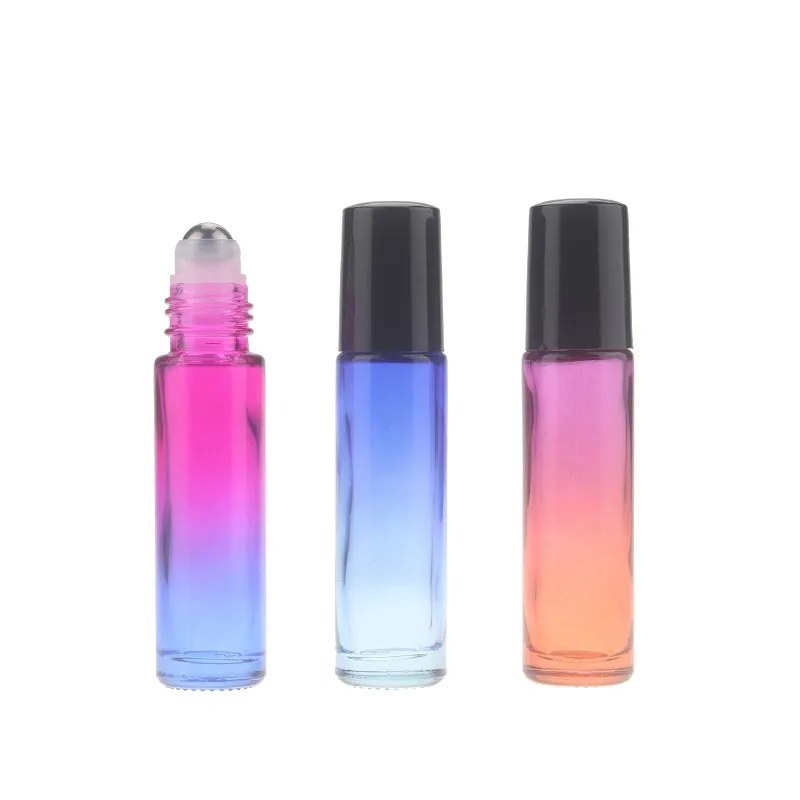 Color gradient 10 ml Glass Essential Oils Roll-on Bottles with Stainless Steel Roller Balls and Black Plastic Caps Roll on Bottles