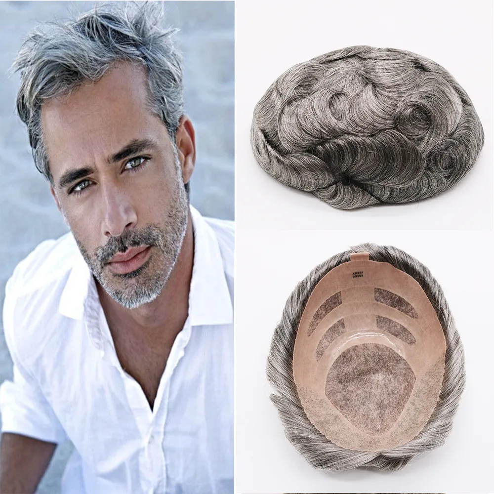 För Gray Eversilky Men Pieces Fine Mono Men's Toupee Virgin Human Hair 201 's 4' s