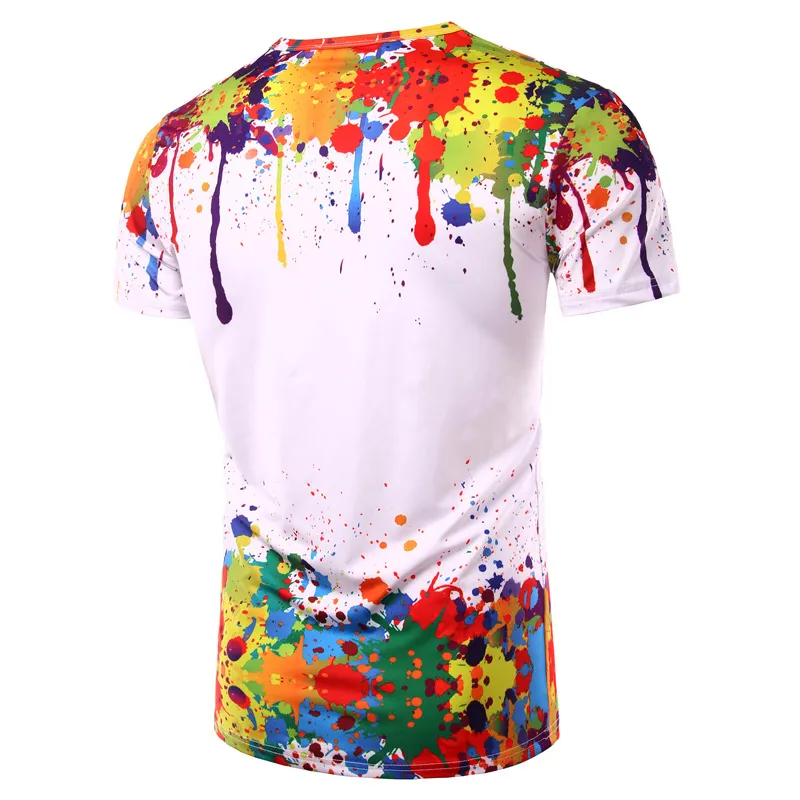 Erkek T-Shirt Sıçrayan Boya Tarzı Desen 3D Baskı T Gömlek Nefes Yuvarlak Yaka Kısa Kollu Erkekler veya Kadınlar Için