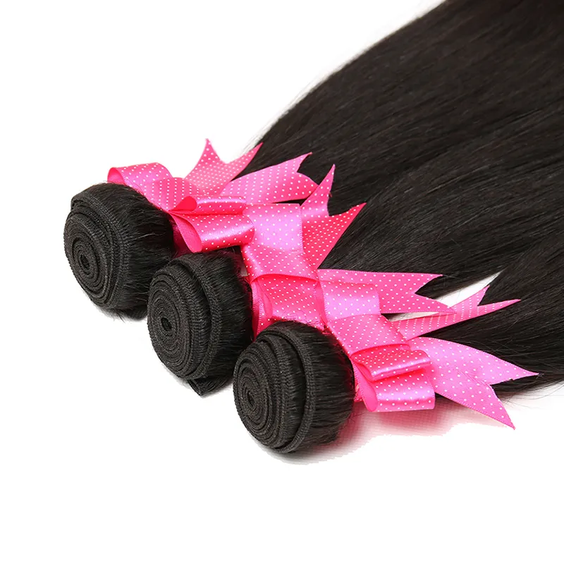 Rak mänskligt hårbuntar med frontal Billiga brasilianska Virgin Hair Weave 3 buntar med 13x4 spets frontal naturlig färg hår förlängning