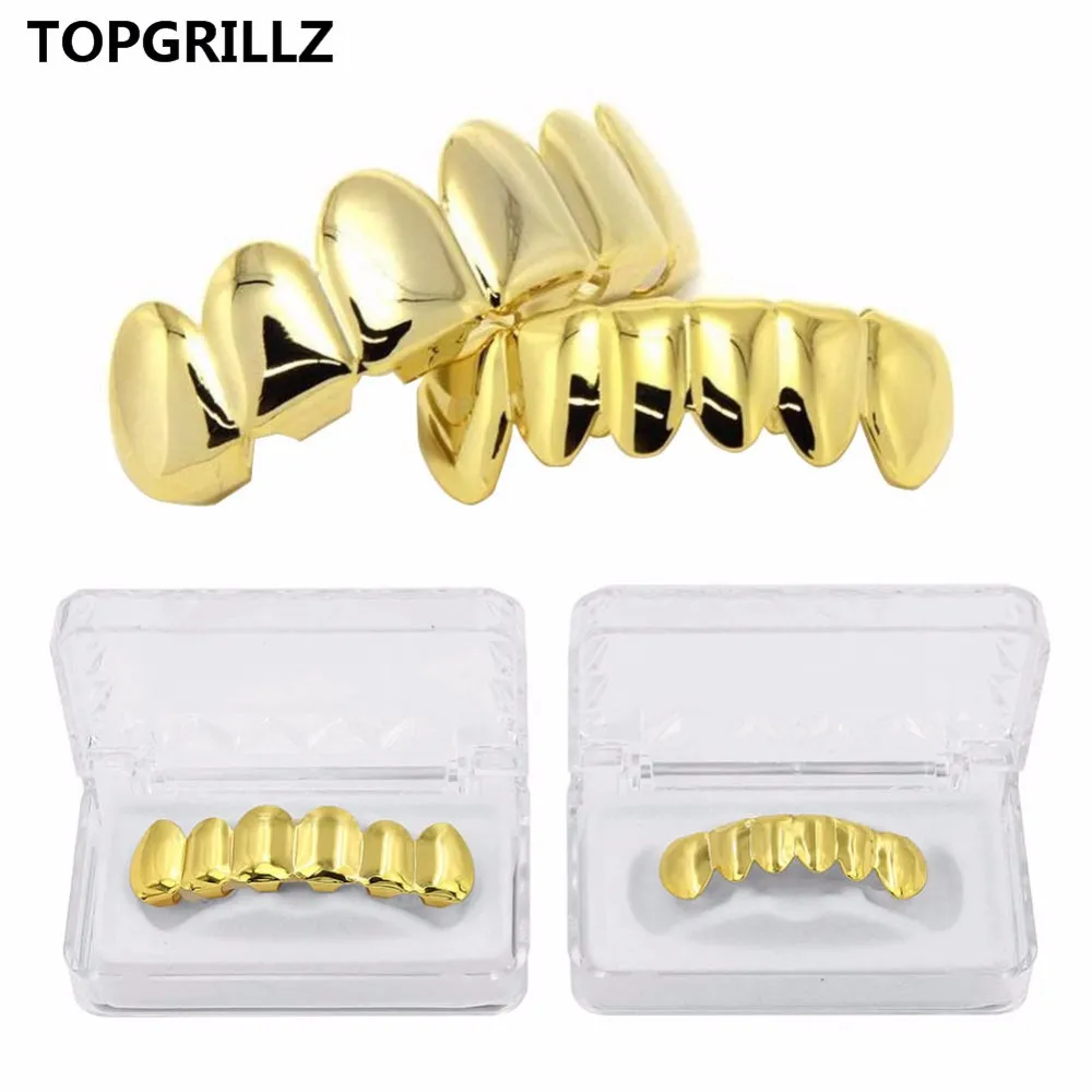 TOPGRILLZ Fashion New Custom Fit in oro rosa placcato oro Hip Hop Denti Grillz Caps Top Bottom Grill Set per regalo Classic Denti Gold Grillz