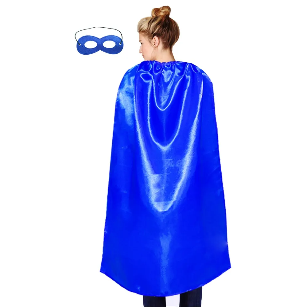 Taille adulte 110 cm * 70 cm costume de fête en satin uni cape de cosplay de super-héros en gros avec masque vêtements de faveur de fête de vacances