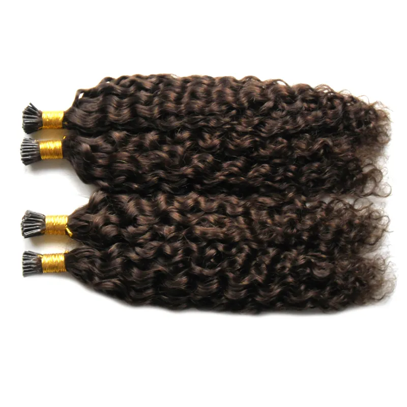 Mongol Coiffes bouclées coquettes I Tip Hair Extension 200gstands Afro Curly Prébond Prébond Extensions de cheveux 2 Darkest Brown6546630