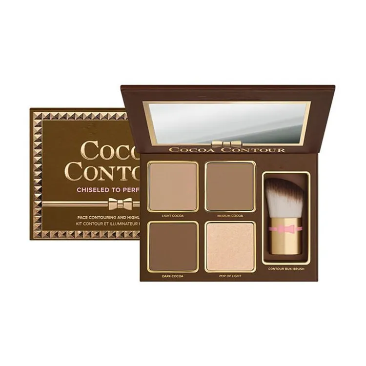 Hot COCOA Contour Kit 4 Colors Bronzers Highlighters Powder PaletteCosmetics Chocolate Eyeshadow with Brush