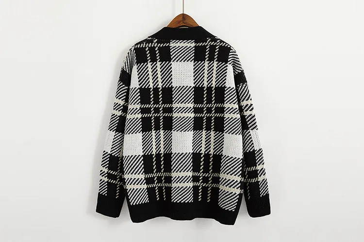 cardigan kvinnor sweaters hajuku koreanska stil höst kläder vinter 2018 mode retro plaid knappar trend stickad tröja kvinnor