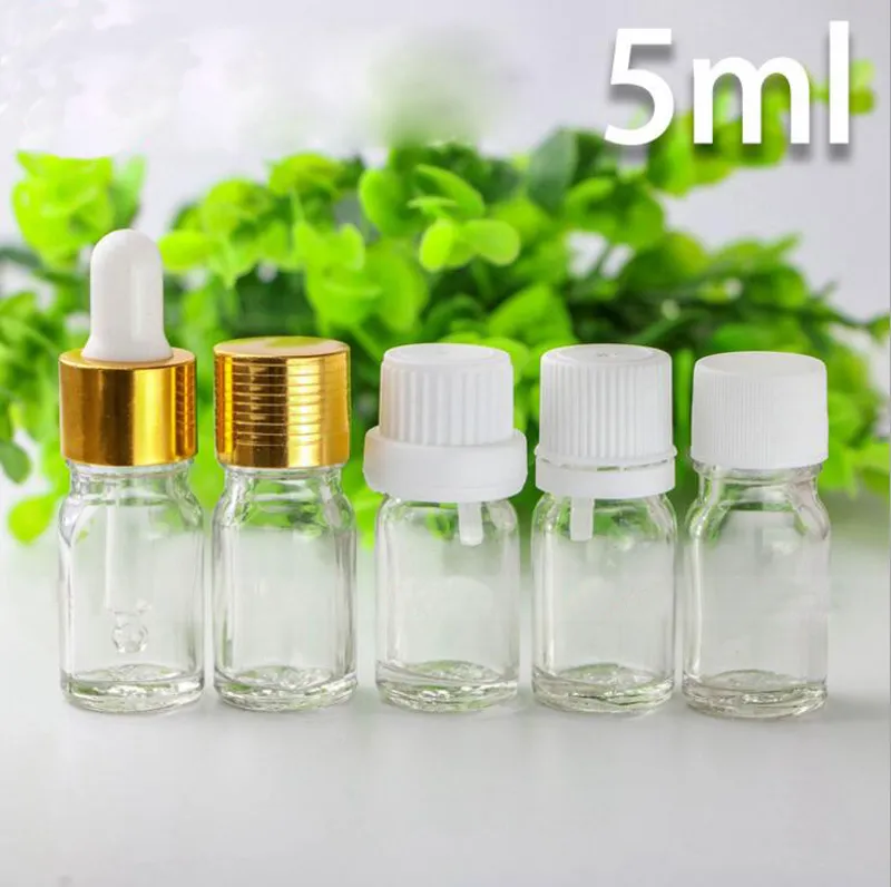 Best Price 5ml Clear Glass Dropper Bottles For E liquid E juice 5ml Empty Essential Oil Glass Bottles With Gold White Cap