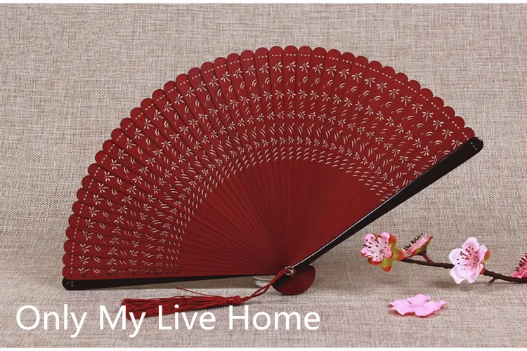 Openwork Full Bamboo Folding Wentylator Japoński Mini Ręka Fan Tassel Wedding Favor Fan Dla Kobiet Małe Chińskie Fani Dekoracyjne